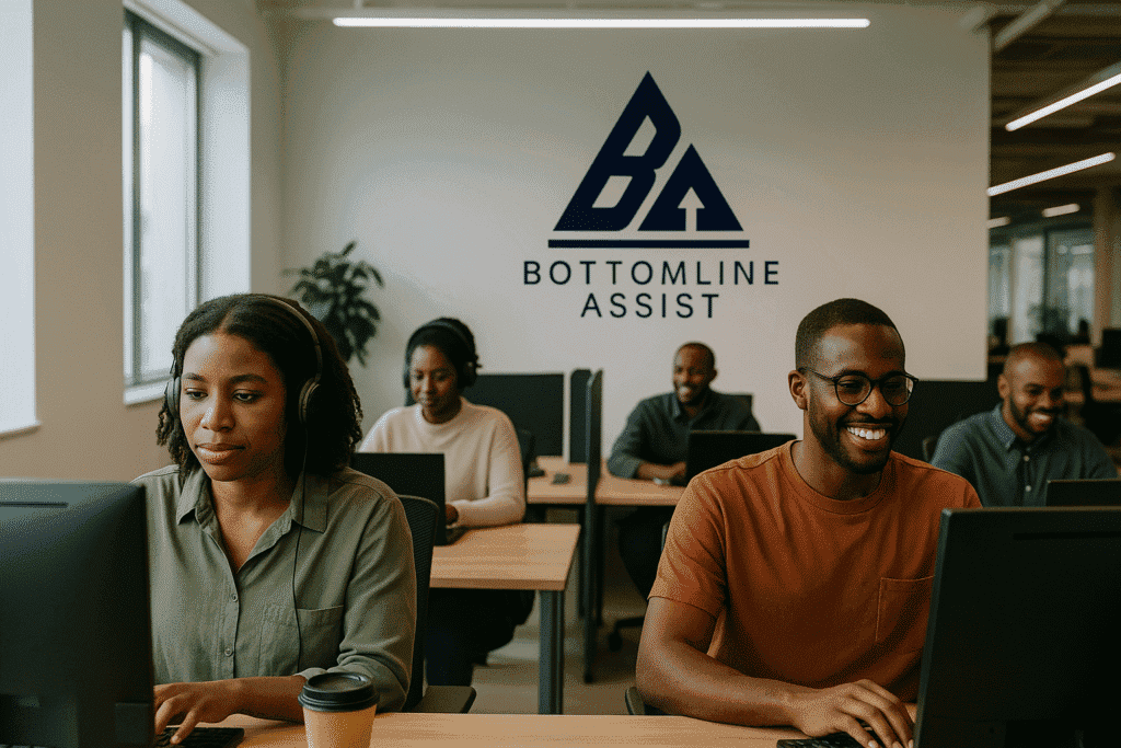 African remote team in Bottomline Assist's branded BPO and outsourcing operations workspace